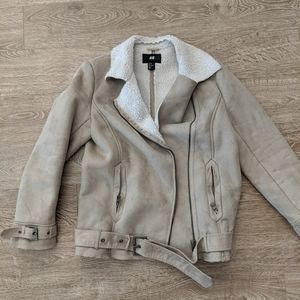 H&M | Shearling Lined Moto Zip Up Jacket